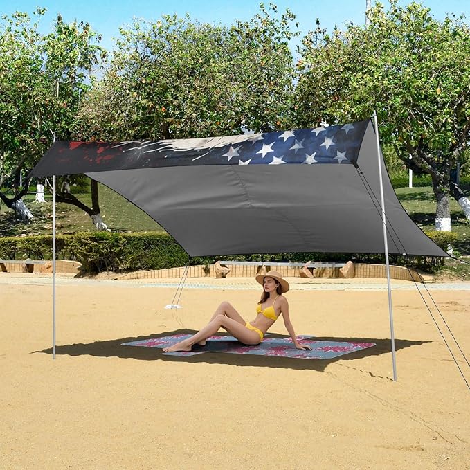 ALAZA American Flag Eagle Head Beach Tent Sun Shelter UPF50+ Protection Beach Shade Canopy w/ 4 Sandbags for Outdoor Camping Fishing Backyard Fun Picnic 10x9 ft