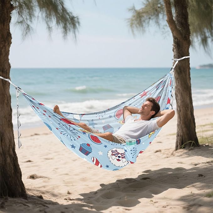 Burbuja USA Items Camping Hammock 330 lb Hammock with Tree Straps &amp Attached Carry Bag &amp Side Pocket for Camping Beach Backpacking Backyard Travel