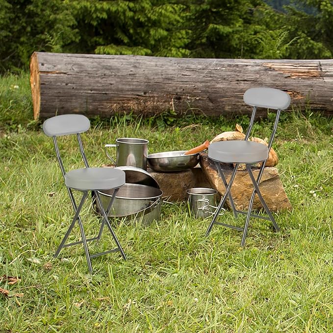 Cushioned Padded Folding Stools Folding Bar Stool with Backrest 220lb Capacity 19 Inch Collapsible Round Portable Foldable Chair for Outdoor Indoor Kitchen Camping Fishing (Grey 2 Pack)