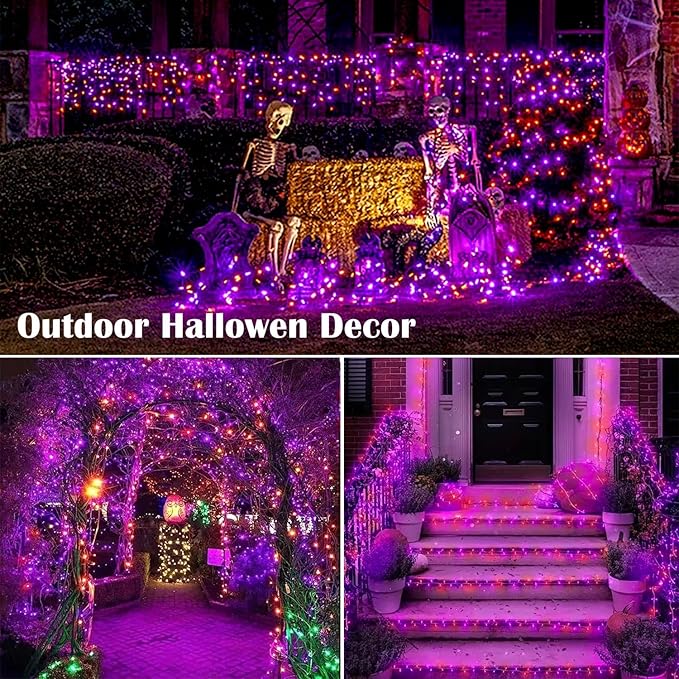 Purple and Orange Halloween Lights 800LED 330FT String Lights 8 Modes Timer Plug in Waterproof Indoor Outdoor Christmas for Garden Party Decoration JT-EL/FC300V0200