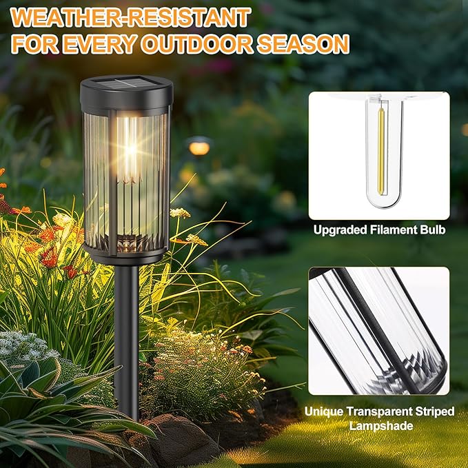 EXCMARK 12 Pack Outdoor Solar Lights Waterproof for Yard Garden Walkway Pathway Lawn Decorative Contemporary Landscape Lighting. (Warm White Light 12)