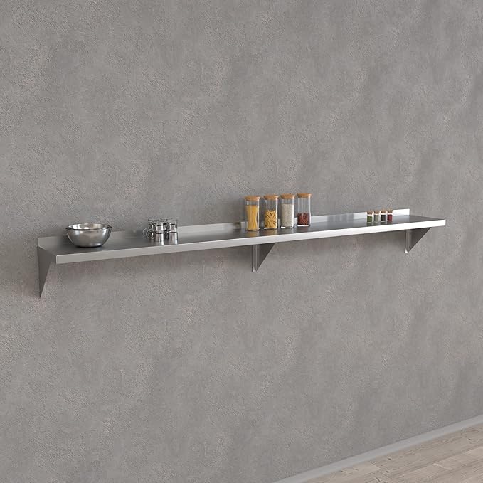 18 Gauge Stainless Steel 12 x 96 Solid Wall Shelf