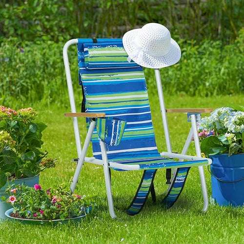 1 Pack Outdoor Beach Portable Lawn ChairPortable Lightweight Folding Chair for AdultsFolding Beach ChairPortable Backpack Foldable Camping Chairwith Cup Holderfor Patio Pool Yard Garden (Blue)