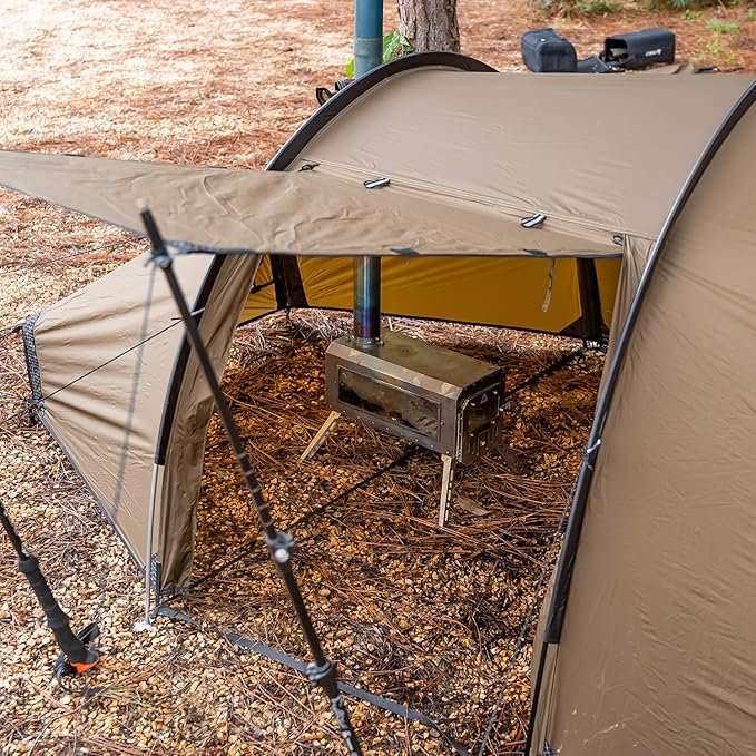 POMOLY Tunnel Tent for 1-2P Camping Locomotive 2 Chimney Tent for 4 Season Hiking Backpacking Hunting (Without a Ground Sheet)