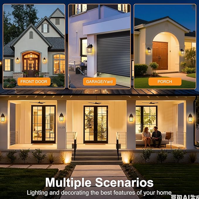 Dawn to Dusk Sensor Outdoor Wall Light Fixtures Waterproof Anti-Rust Exterior Lighting Fixtures Black Outdoor Wall Lantern for Porch Patio Front Door Garage House -2 Pack
