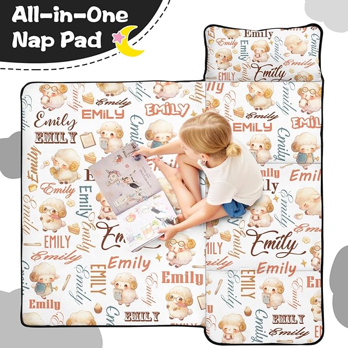 Custom Toddler Nap Mat with Name – Personalized Sleeping Bag for Kids with Pillow and Blanket Roll-Up Design