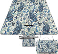 Blue and White Chinese Style Chinoiserie Folk Waterproof Outdoor Picnic Blanket Sandproof Beach Mat for Camping Hiking Grass Travelling