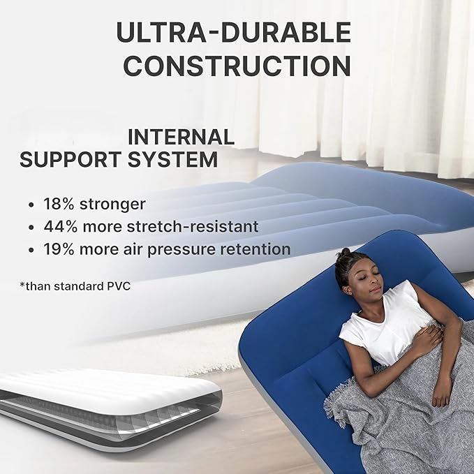 Air Mattress with Built-in Electric Pump Twin Size 12 Inch Inflatable Mattress for Adults 2-Minute Fast Inflation Built-in Pillow Tritech I-Beam Support 330 lbs Capacity Includes Storage Bag