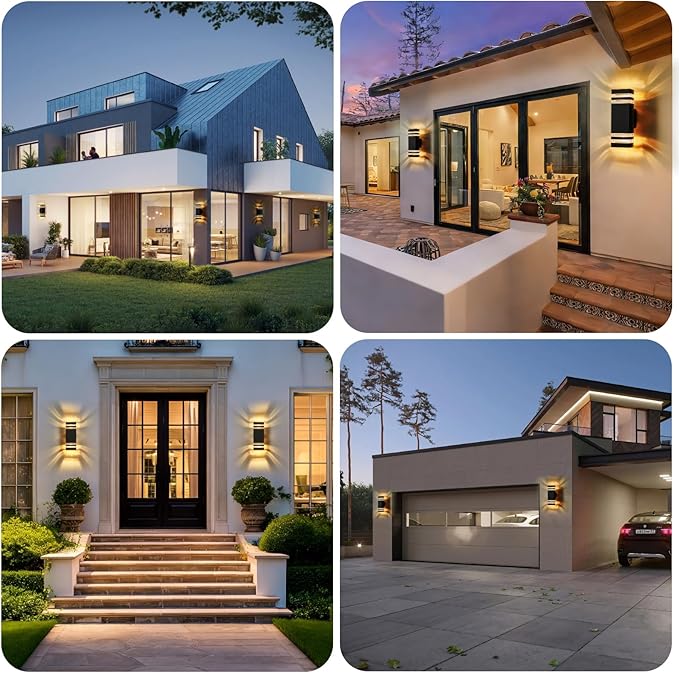 LMP 4 Packs Outdoor Wall Lights Up and Down LED Porch Lights IP65 Waterproof Aluminum Exterior Lighting Fixtures Outdoor Sconces Wall Lighting for House Front Door Garage (3000K Bulbs Included)