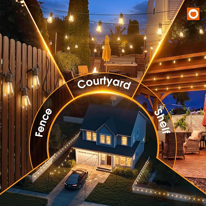 addlon 54FT(48+6) Solar String Lights Outdoor Waterproof with USB Charging &amp Remote Control - Dimmable Solar Power Patio Lights with LED Bulbs for Porch Garden Yard Market Bistro - Last for 20