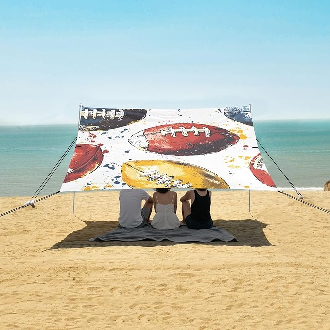 Color Rugby Pattern Camping Sun Shelter Beach Tent Portable Beach Sun Shade Outdoor Canopy for Camping Trips Fishing Picnic