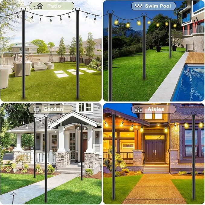 2 Pack String Light PolesMetal Poles for Hanging Outdoor Light Strings2 Pack 10 FT Light Poles Stand for Outside GardenPatioWeddingBackyardDeckParty