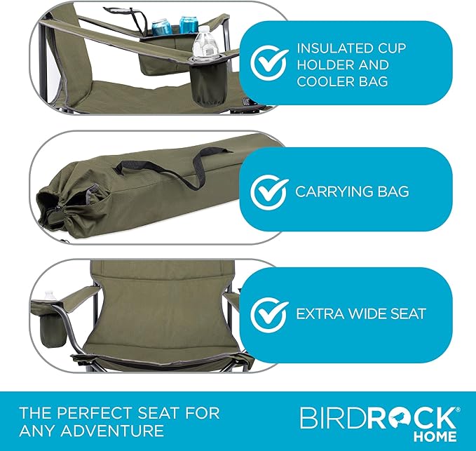 Internet's Best XL Padded Camping Folding Chair - Cooler Bag - Outdoor - Sports - Insulated Cup Holder - Heavy Duty - Carrying Case - Beach - Extra Wide - Quad