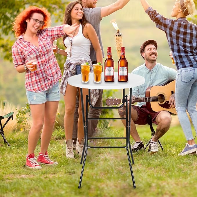Nice C Plastic High Top Round Table Portable Cocktail Bar Table 31.5 Folding Counter Height Tables Waterproof Outdoor/Indoor Tables for Parties Weddings Camping Backyard (White 2 Pack)