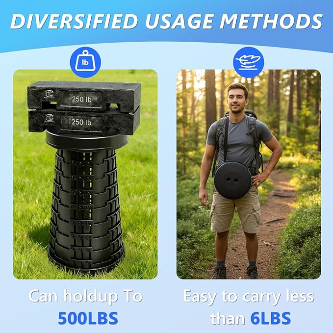 Upgraded Collapsible Stool with Table Top Portable Telescopic Seat Folding Stool for Camping Gardening Fishing Hiking BBQ Tabletop Diameter 19.7 inches