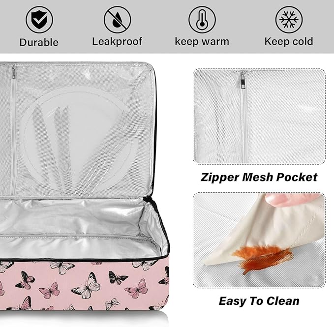 Casserole Carrier Beautiful Pattern Print ButterfliesInsulated Casserole Carrier for Hot or Cold Food Thermal Lunch Tote for Potluck Parties Picnic Beach Fits 9 x 13 Inches Baking Dish