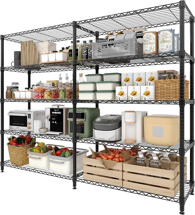 5-Tier Metal Wire Storage Rack for Food Service - Adjustable L-Shaped Industrial Shelving 1325 lbs Capacity Commercial Kitchen Pantry Garage 59W x 13.8D x 70.5H - 5 Floors Width 35