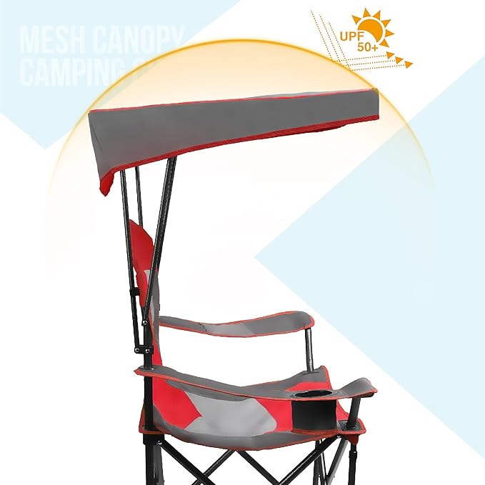 ALPHA CAMP Heavy Duty Canopy Camping Chair 350 lbs Capacity Oversized Folding Chair with Adjustable Sunshade Portable Sunshade Chair with Cup Holder for Beach Fishing Outdoor