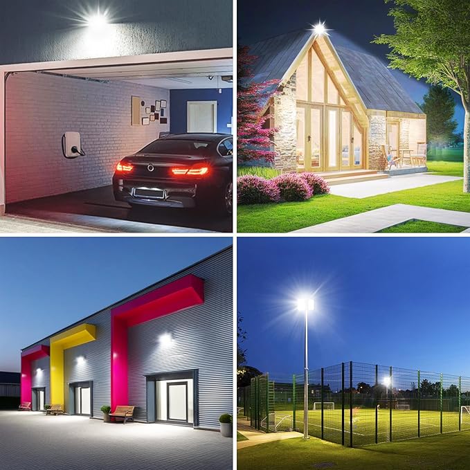 50W Flood Light Outdoor: 2 Pack 5000LM Bright LED Plug-in Flood Light IP66 Waterproof 100-265V 6500K Daylight White Plug-and-Play Heat Dissipation Ideal for Yard Garage Stadium