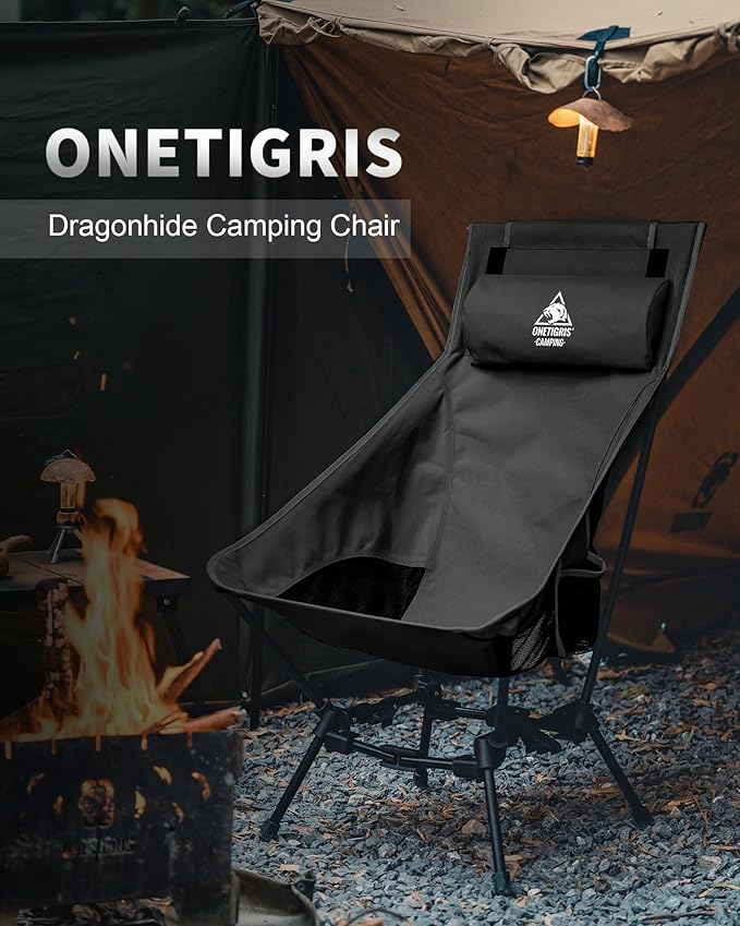 ONETIGRIS Dragonhide Oversized Camping Chair with Pillow Design Comfortable Widened Seat Folding 275 lbs Capacity