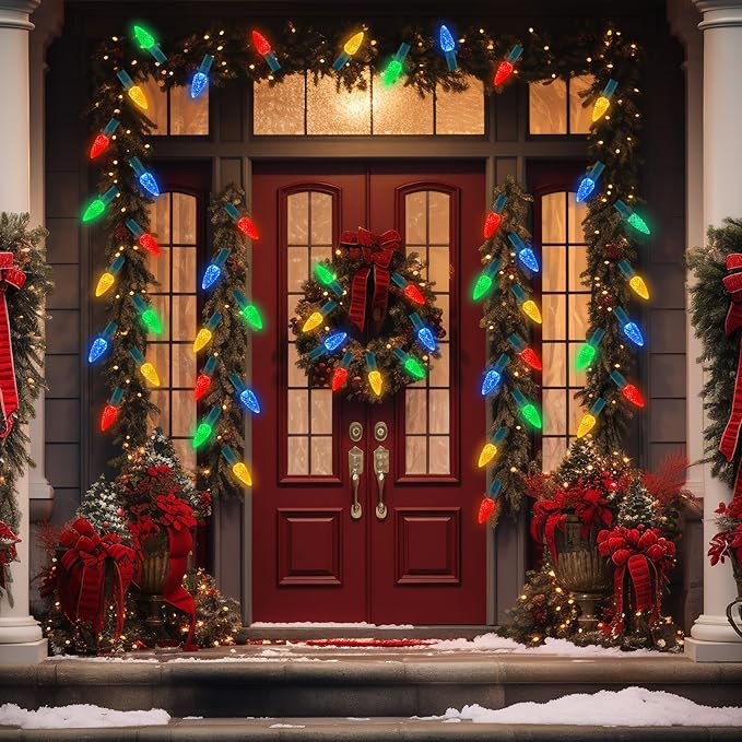 2 Pack 100LED C6 Christmas Lights Battery Operated 16.4FT C6 Christmas Lights Battery Powered with Timer 8 Modes Waterproof for Outdoor Garden Patio Indoor Xmas Tree Bedroom Party Multi-Color