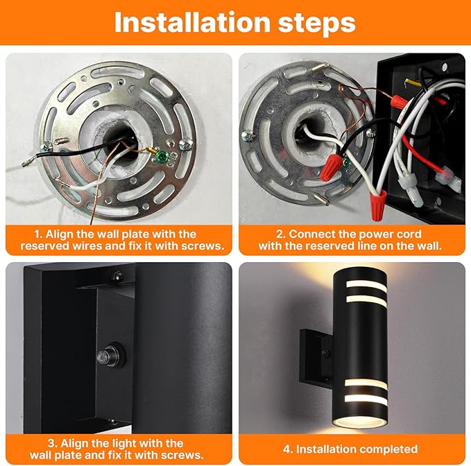 Dusk to Dawn Wall Light 4 Pack Modern Outdoor Wall Lights with LED Bulbs Cylinder Black Porch Light Fixture Wall Mount Up and Down Lighting Outdoor Wall Sconce for House Porch Door