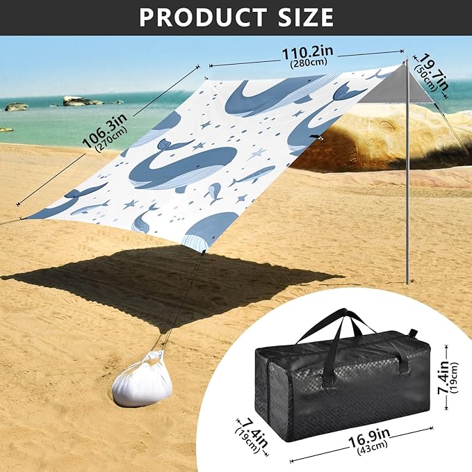 Happy Whale Camping Sun Shelter Beach Tent Portable Beach Sun Shade Outdoor Canopy for Camping Trips Fishing Picnic