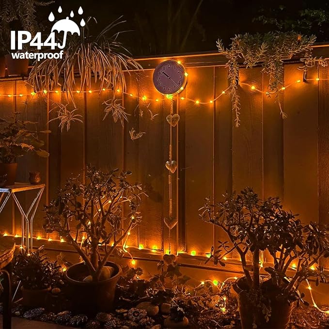 YEGUO Solar Christmas Light Outdoor Waterproof 66ft 200 LED Orange Rope Lights 8 Modes Tube String Lights in Clear Thin Tube