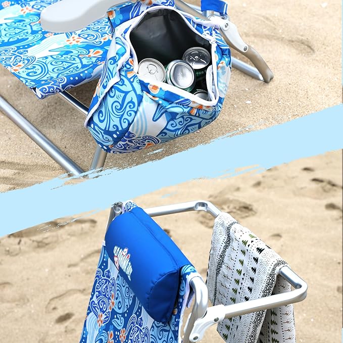 Old Bahama Bay Backpack Beach Chair 2 Pack Aluminum Lightweight Reclining 5-Position Lounge Chair for Adults Heavy Duty Support 400 LBS Portable Folding with Cooler Bag Camping Chair for Sand Outdoor