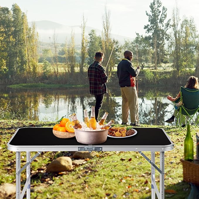 Outvita 3ft Portable Folding Camping Table Outdoor Waterproof Adjustable Height Table Aluminum Lightweight Suitcase Foldable Table for Picnic BBQ Beach Dining