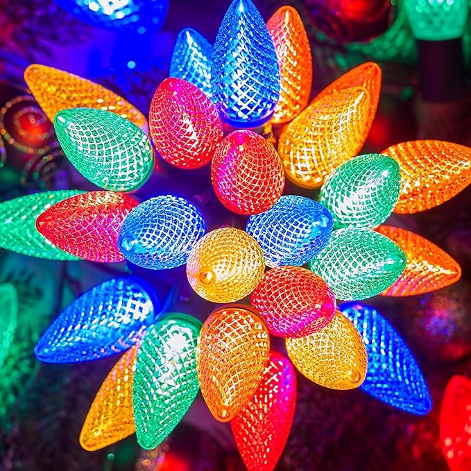 Brightown Outdoor Christmas Lights 100 Ft LED Commercial String Lights With Multicolor Strawberry C9 Bulbs Waterproof Connectable UL Certified for Indoor Yard Xmas Tree House Decor