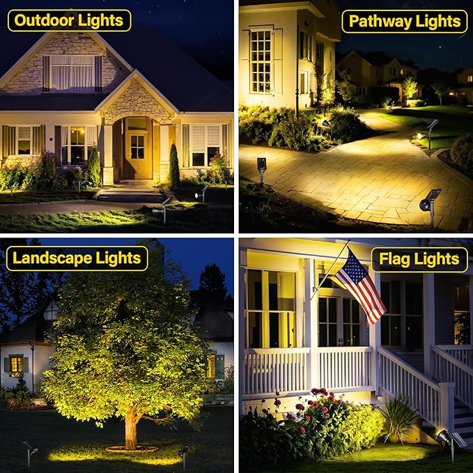 ROSHWEY Outdoor Solar Lights 600LM Solar Garden Lights Waterproof Solar Spot Lights for Yard Backyard Patio Pond Garage (Warm White 4Pack)