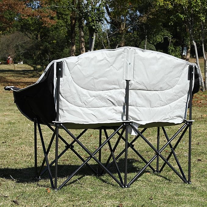 Two-Person Black and White Leisure Camping Outdoor Folding Chairs Portable and Foldable Beach Camping Chair Lightweight Grassland Outdoor Lounge Chairs