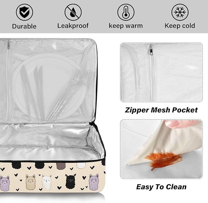 Casserole Carrier Pattern Alpaca PrintInsulated Casserole Carrier for Hot or Cold Food Thermal Lunch Tote for Potluck Parties Picnic Beach Fits 9 x 13 Inches Baking Dish