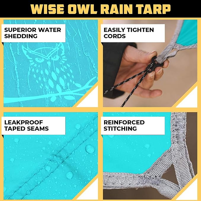 Wise Owl Outfitters Hammock &amp Rain Fly Bundle – Double Camping Hammock with Tree Straps and Waterproof Tarp Lightweight Shelter for Hiking &amp Travel