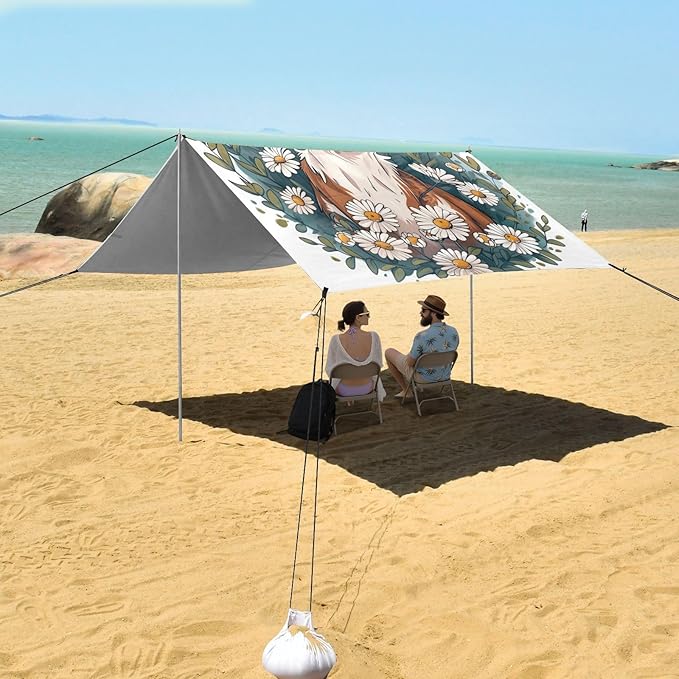 ALAZA Daisy Dog Cartoon Beach Tent Sun Shelter UPF50+ Protection Beach Shade Canopy w/ 4 Sandbags for Outdoor Camping Fishing Backyard Fun Picnic 10x9 ft