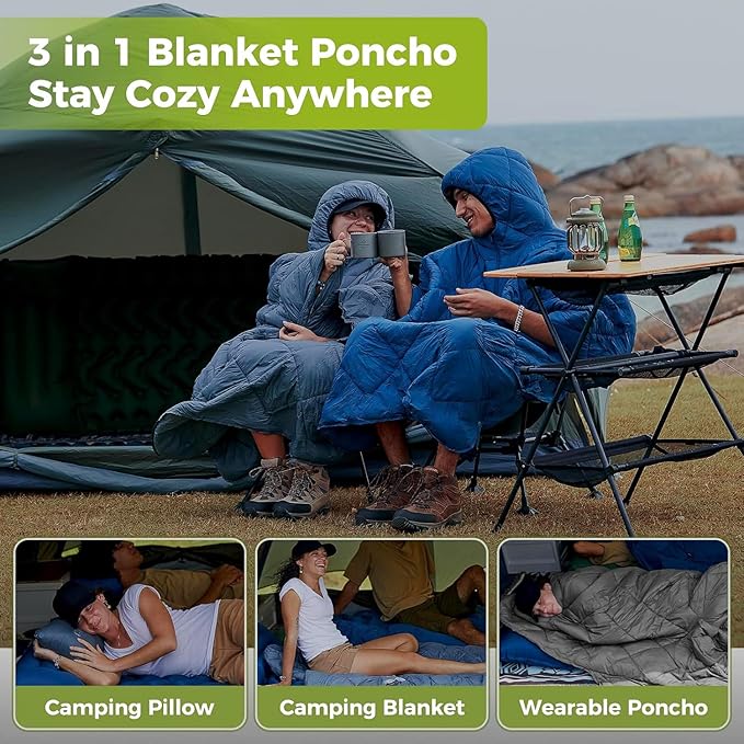 ATEPA Wearable Sleeping Bag Recycled Warm Winter Camping Blanket Wearable Poncho for Outdoor Stadium Sports Women Men