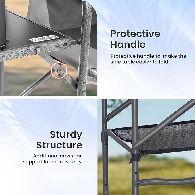 30 Bar Height Director Chair - 400lbs Heavy Duty with Detachable Footrest &amp Side Table Portable Foldable Chair for Makeup Artists/Outdoor Events (Black/Gray)