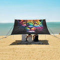 ALAZA Leopard Portrait Rainbow Color Beach Tent Sun Shelter UPF50+ Protection Beach Shade Canopy w/ 4 Sandbags for Outdoor Camping Fishing Backyard Fun Picnic 10x9 ft