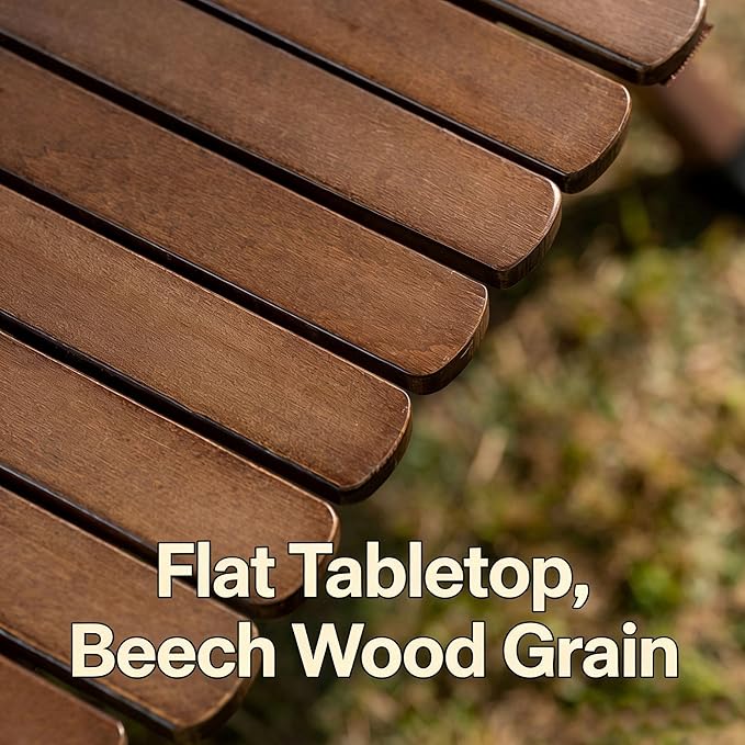 Folding Camping Table Beech Wood Portable Lightweight Roll-up Picnic Table with Carrying Bag for Outdoor Backyards BBQ Beach Party Patio(Walnut Rounded Edges &amp Big)