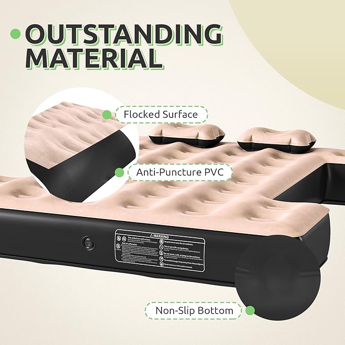 GOOBED Inflatable Truck Bed Air Mattress for 5.5-5.8 ft Short Beds Portable Car Camping Mattress with Pump Pillows &amp Carry Bag for Travel Outdoor &amp Road Trips Black &amp Brown