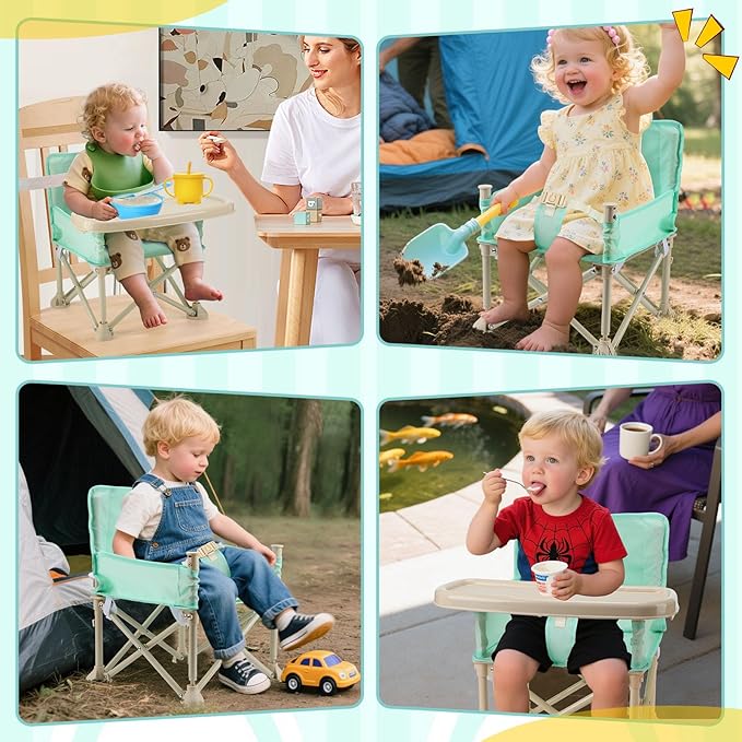 Baby Beach Chair for Toddlers 1-3 - Lightweight Foldable Baby Camping Chair with Tray and Storage Bag Easy to Clean Safe Kids Outdoor Lawn Chairs for Garden RV Travel (Green)