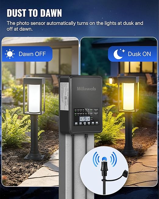 200W Low Voltage Landscape Transformer 2 Zone Independent Control 120VAC to 12/14VAC Low Voltage Transformer Landscape Lighting Transformer with Timer&amp Photocell Sensor ETL Listed D27LT06N1