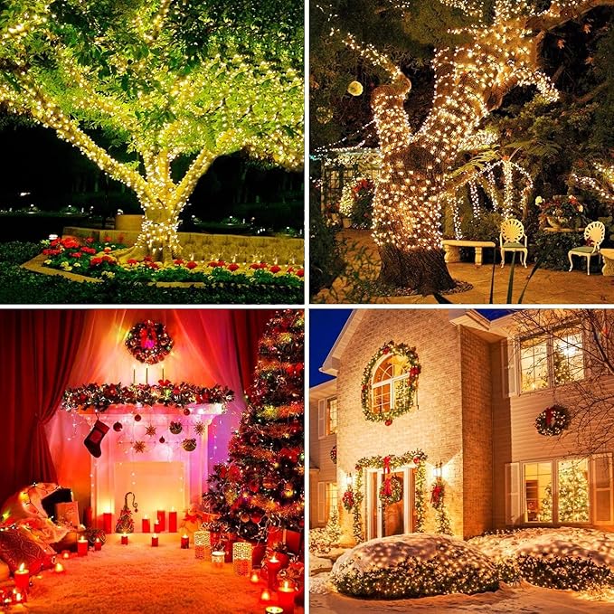 Solar Christmas Lights Outdoor115 Ft 300 LED 8 Modes Waterproof Patio Lights for Christmas Tree Patio Yard Garden Party Decor (Warm White)