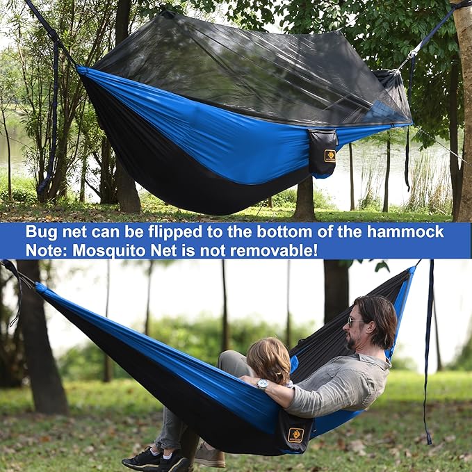 Camping Hammock with NetTravel Portable Lightweight Hammocks with Tree Straps and Solid D-Shape CarabinersParachute Nylon Hammock for Outsides Backpacking Beach Backyard Patio Hiking
