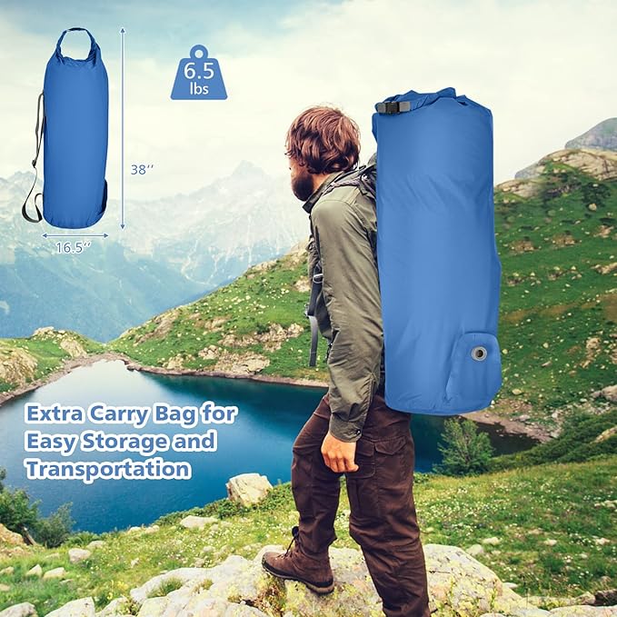 Giantex 4 Inch Self Inflating Camping Mat Blue Waterproof &amp Durable TPU Material Portable &amp Lightweight Design