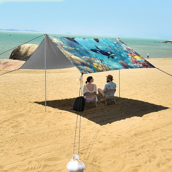 Camping Sun Shelters Whales Family Undersea Beach Canopy 126 * 110.2in