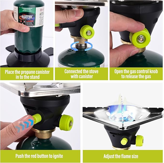 Bottletop Propane Camping Stove with Gas Cylinder Base Lightweight Propane and MAPP Gas Camping Stove with Instant Ignition for Hiking Backpacking and Outdoor Cooking Ultra-Portable Durable Camp Stove