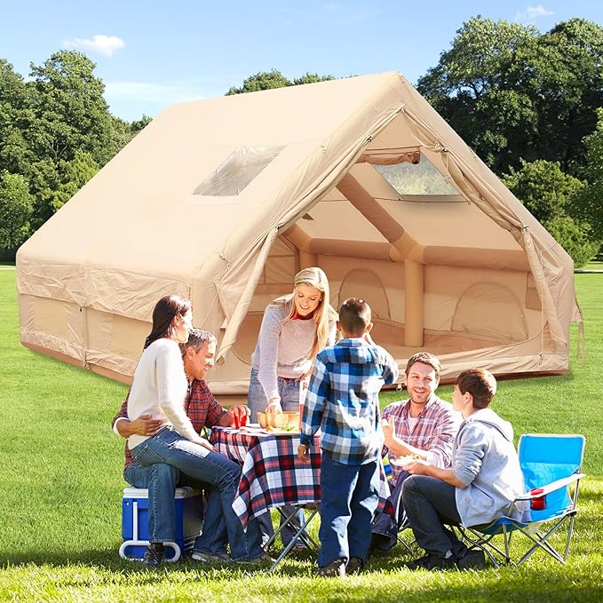 Easy Setup 4 Season Glamping Tent with Pump 4-6 Persons Portable Glamping Tent Waterproof Windproof for Family Adults Outdoor