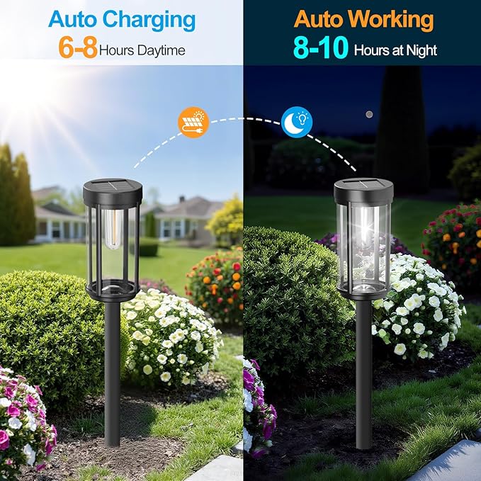 8 Pack Solar Lights Outdoor Waterproof for Garden Walkway Pathway Lawn Yard Decorative Modern Landscape Lighting. (Cool White Light 8)